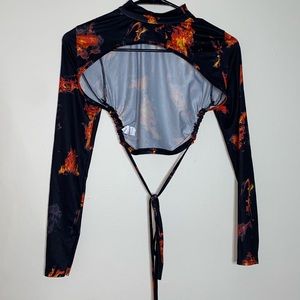 Super cropped flame tie up top cutout back